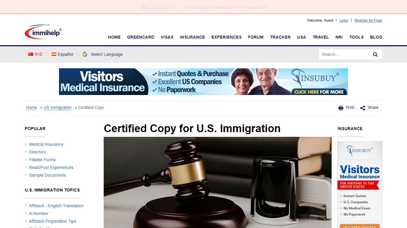 Certified Copy for U.S. Immigration - Immihelp